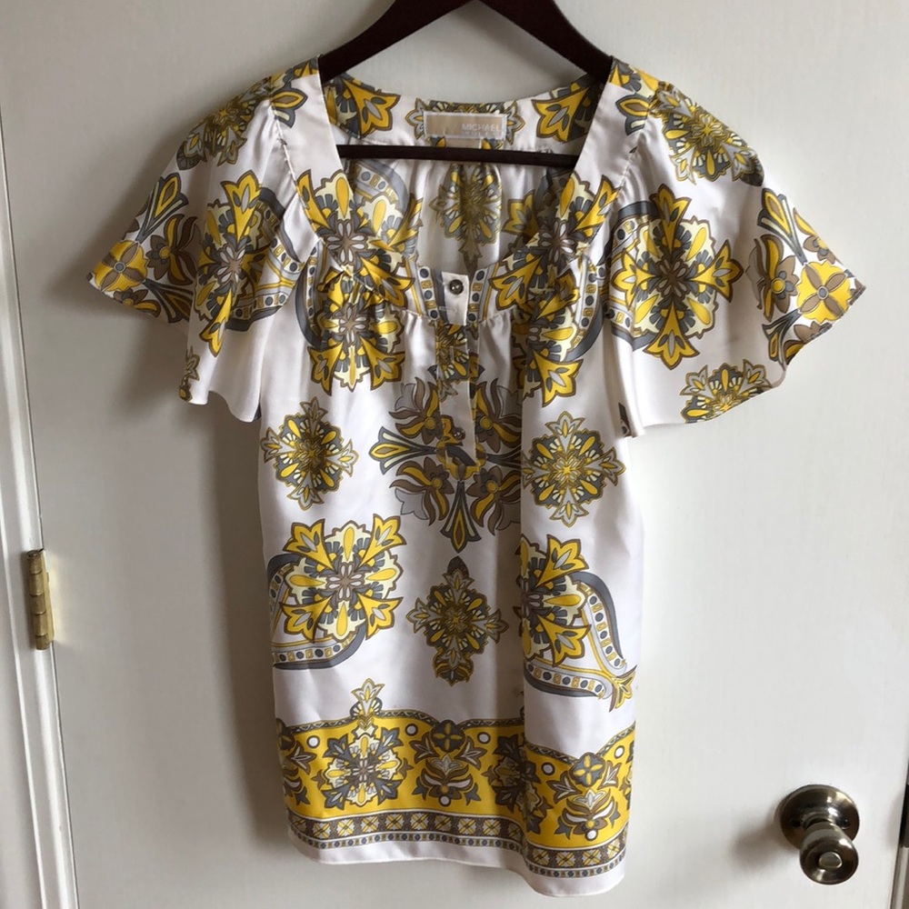 Michael Kors floral yellow peplum sleeve blouse